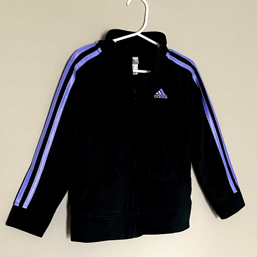 Adidas Black and Lavendar Girls Zip Up Jacket Size 5